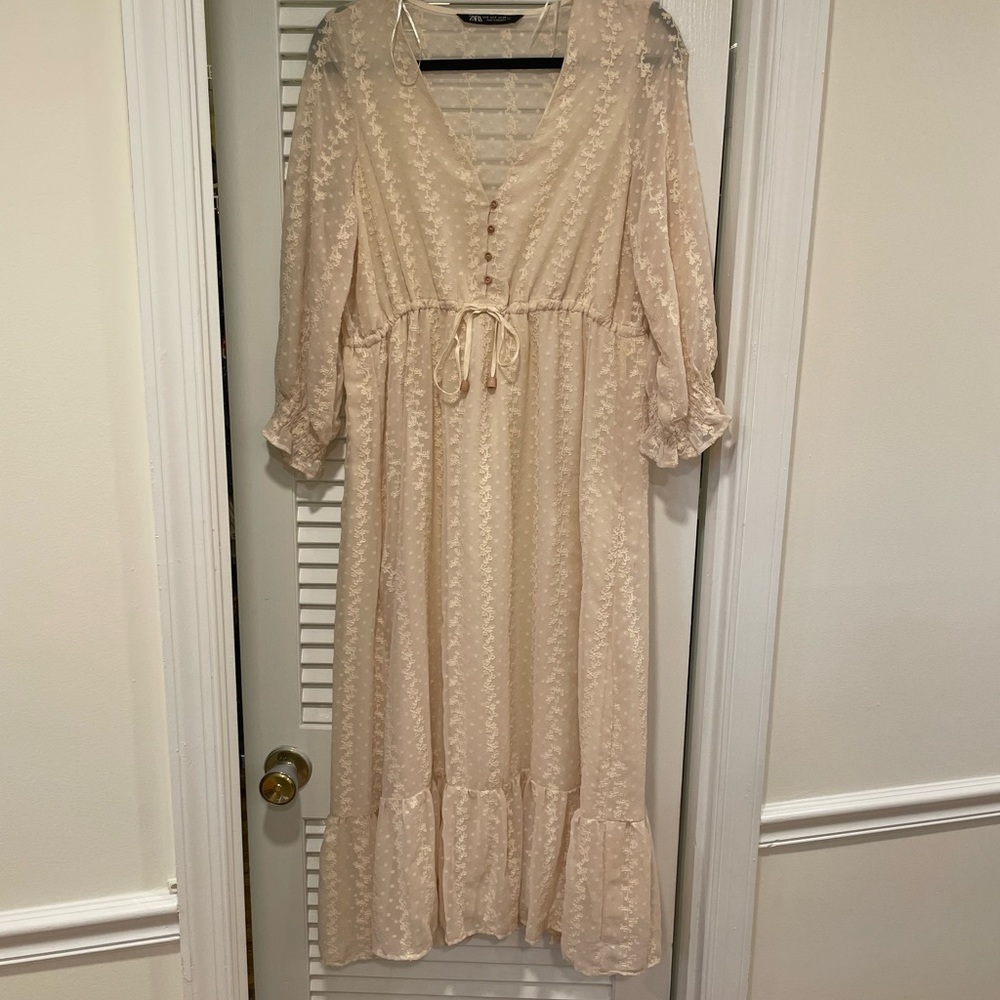 Zara Swiss dot cream dress